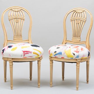 Pair of Maison Jansen Style Painted Balloon Chairs Upholstered in Pierre Frey Arty Fabric