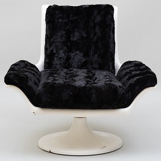 Vintage White Resin Chair Upholstered in Faux Fur