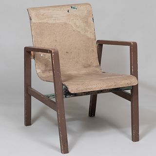 Early Alvar Aalto Painted Birch and Linen Armchair