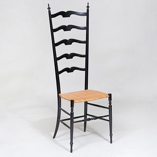 Gio Ponti for Chiavari Ebonized and Caned Tall Back Side Chair