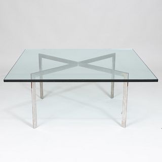 Mies Van der Rohe Style Chrome and Glass Top Low Table