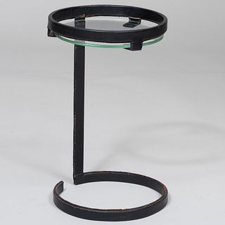 Jacques Adnet Small Leather Covered Glass Top Table