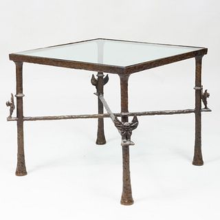Bronze Giacometti Style Glass Top Table