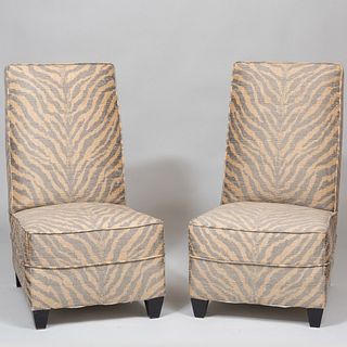 Pair of Modern Faux Zebra Upholstered Slipper Chairs