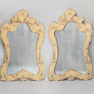 Pair of La Barge Painted Chinoiserie Decorated Mirrors