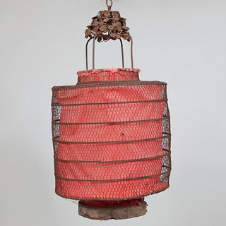 Pair of Metal Wire and Red Paper Lanterns
