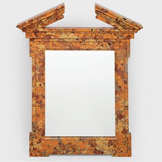 Large Donghia Painted Faux Marble Pedimented Mirror