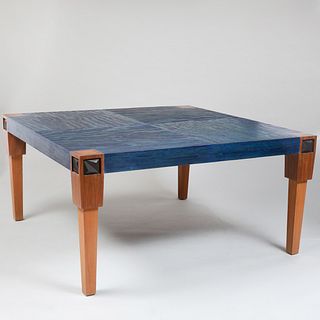 Large Modern Blue Cerused Oak and Hardwood Square Dining Table