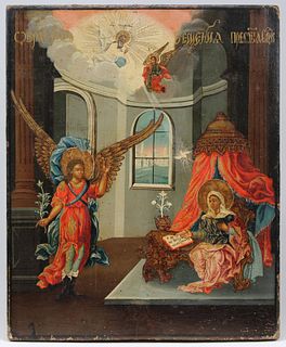 Antique Russian Icon, The Annunciation