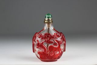 19th C. Chinese Glass Overlay Snuff Bottle