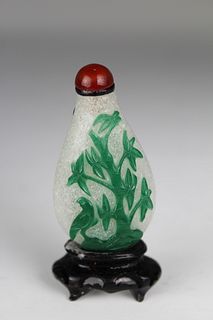 Late 18th C. Green Overlay Glass Snuff Bottle