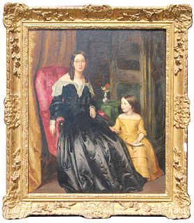 Signed, 19th C. Elegant Mother & Child Painting