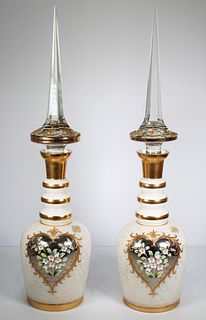 Pair of Large Gilt Painted Bohemian Decanters