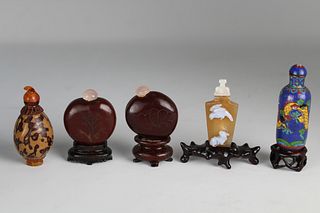 Group of (5) Chinese Snuff Bottles