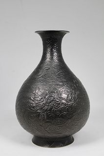 Chinese, Unusual Enameled Porcelain Dragon Vase