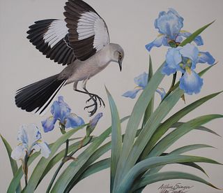 Arthur Singer (1917 - 1990) "Mockingbird and Iris"