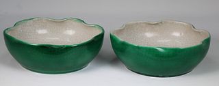 Pair of Chinese Green Crackleware Bowls