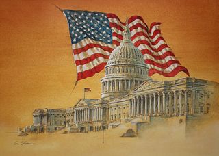 Ron Sloan (B. 1950) US Flag over Capitol Building