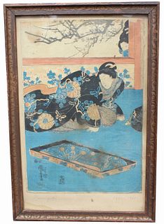 Framed Kuniyoshi Japanese Woodblock Print