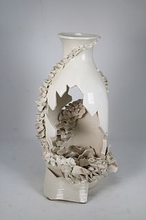 Signed Art Pottery Vase w/ Creeping Vine