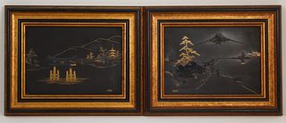 (2) Framed Gold Inlaid Asian Plaques