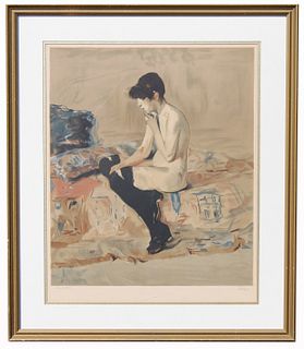 Salinas, Signed Lithograph of Figure in Bedroom