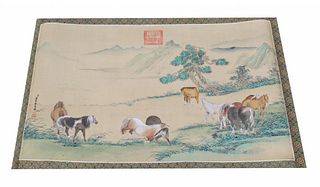 Signed, Chinese Scroll Painting of Horses