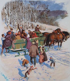 Mel Crawford (B. 1925) A Pause in the Sleigh Ride