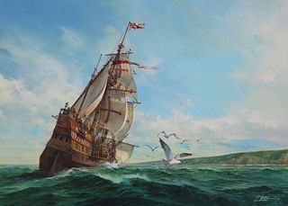 Dennis Lyall (B. 1946) "Sailing Ship of Discovery"