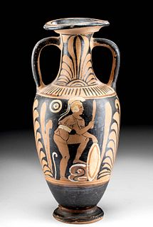 Greek Campanian Pottery Neck Amphora - Warrior
