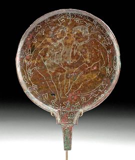 Etruscan Bronze Mirror w/ Incised Scene - Ex Ede