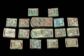 16 Chinese Tang Dynasty Bronze Belt Components