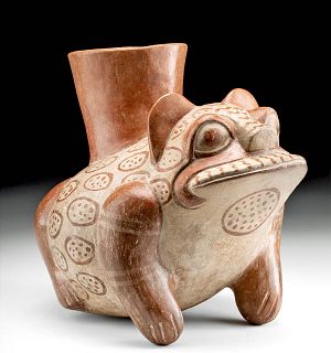Very Large Moche Pottery Frog Jar