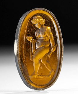 18th C. Neoclassical Glass Intaglio - Nude Male w/ Horn