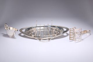 A GEORGE V SILVER ASPARAGUS DISH, SAUCE BOAT AND SERVERS,?by William & Hutt