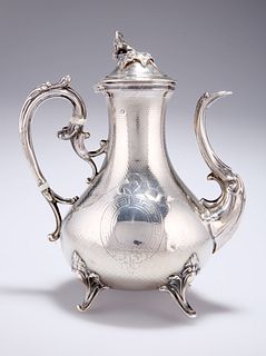 A FRENCH SILVER COFFEE POT, by?Pierre Queille, the domed cover with applied