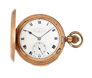 A THOMAS RUSSELL QUARTER REPEATER HUNTER POCKET WATCH. Circular white ename