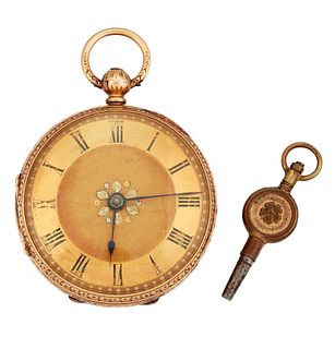 AN 18CT GOLD POCKET WATCH, circular gilt dial with black roman indices and 