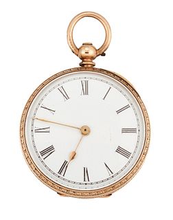 A WALTHAM POCKET WATCH. Circular white enamel dial with black roman indices