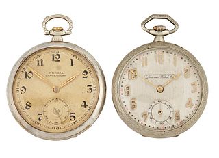 TWO STEEL ART DECO POCKET WATCHES, a?Locarno Watch Co open face watch with 