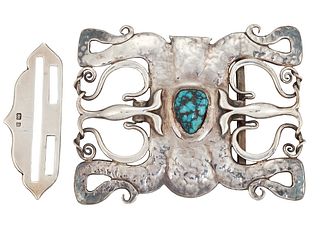 A LIBERTY & CO CYMRIC SILVER BELT BUCKLE, circa 1904, designed by Oliver Ba