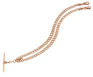 A 9CT ROSE GOLD ALBERT, the graduated curblink chain, each link stamped 375