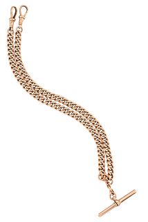A 9CT GOLD ALBERT CHAIN, the T-bar stamped '9c', with curblink chain and lo