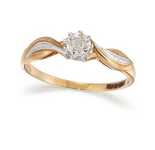 A 9CT DIAMOND RING, the central illusion set diamond, set to either side wi