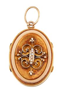 A LATE 19TH CENTURY SEED PEARL LOCKET, the oval locket set to centre with a