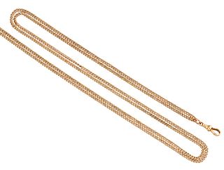 A 9CT GOLD LONG CHAIN, the fine curblink chain, marked to one end only '9ct