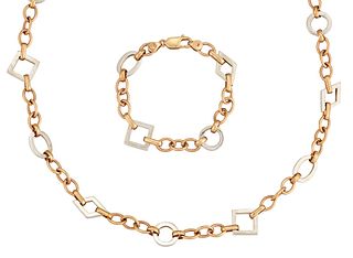 A 9CT YELLOW AND WHITE GOLD FANCY LINK CONVERTIBLE GOLD CHAIN, the mixed wh