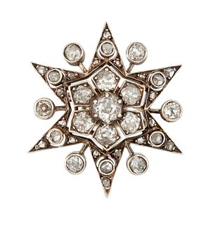 A 19TH CENTURY DIAMOND STAR BROOCH/PENDANT, the six pointed star with addit