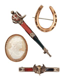 FOUR BROOCHES, consisting of an agate dirk brooch; an agate and silver this