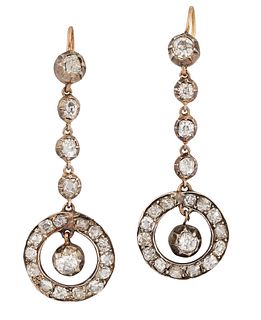 A PAIR OF DIAMOND EARRINGS,?the four old cut diamonds suspending a circle o
